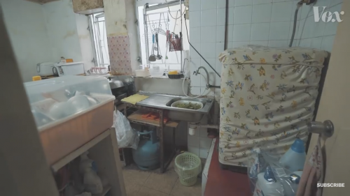 A communal kitchen in Hong Kong